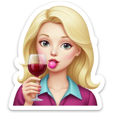 Long Blonde blowing bubblegum wine sticker
