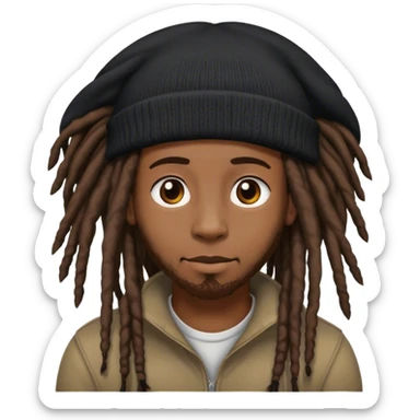 Black dude with dreads and a beanie sticker