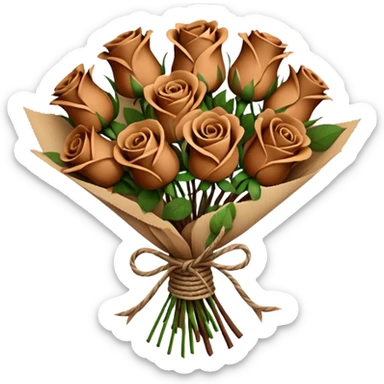 Bouquet of brown roses in a paper package sticker