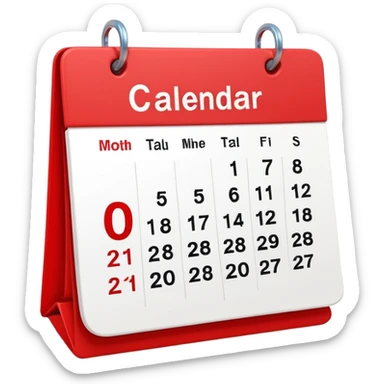 minimalistic Apple-style emoji icon of a calendar in 3D perspective, single date number centered, no text or month name, soft shadows, realistic glossy material, subtle depth, high-resolution, modern flat 3D design sticker