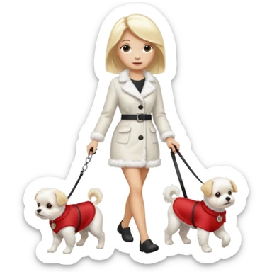 blonde woman, walking a small maltese dog. sticker