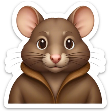 Cinematic Noble Brown Rat Portrait Emoji, Poised and alert, with a sleek, agile build and a smooth, well-groomed coat of warm brown fur, beady, determined eyes, Simplified yet sharp and sophisticated features, highly detailed, glowing with a soft, dignified glow, high shine, intelligent and resourceful, stylized with an air of urban savvy, focused and attentive, soft glowing outline, capturing the essence of a watchful and confident rat that feels as though it could scurry out of the screen with effortless authority! sticker