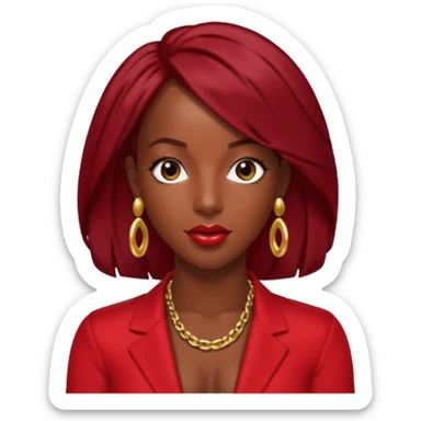 Kelly Rowland with dark red hair, red outfit sticker