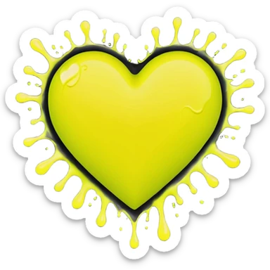 A neon yellow heart with black splashes inside the heart and The text UVP in the heart sticker