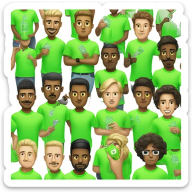 group of fashionable and flamboyant men in neon green shirts holding a very small clear bag in one hand and a key in the other sticker