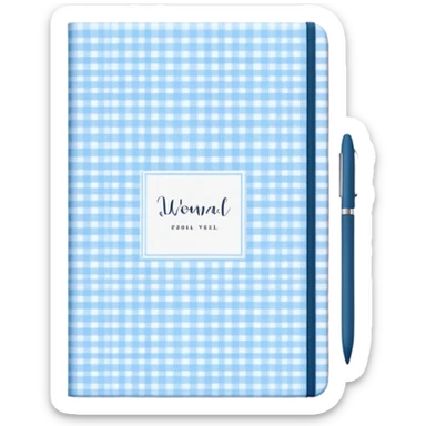 Cute  journal cover, pastel blue gingham pattern
Handwritten feminine typography, soft aesthetic, cozy girl vibe
Clean product mockup, minimal shadows, lifestyle stationery style sticker
