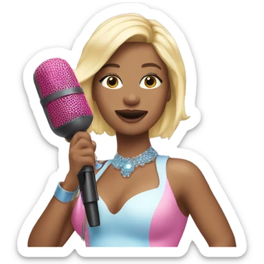 Blonde Singer wearing a pink and blue bodysuit and holding a microphone sticker