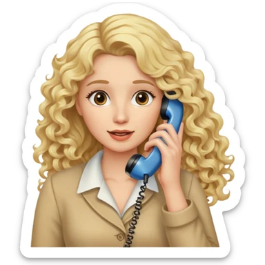 Blonde long curly hair talking to a phone sticker