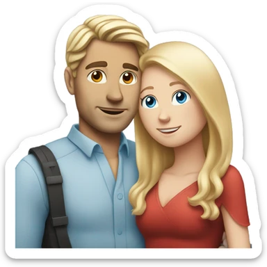 White Man with long hair and blue eyes hugging a white red hair woman sticker
