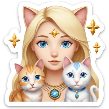 blonde girl with blue eyes astrology with different cats sticker
