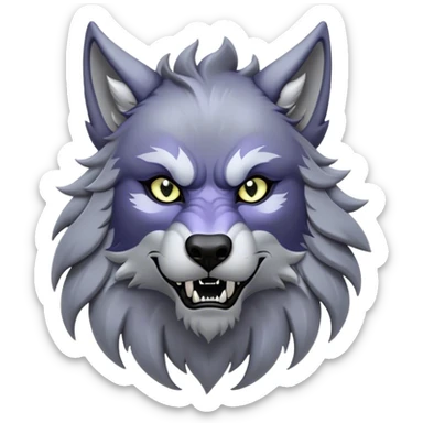 Cinematic Noble Werewolf Portrait Emoji, Formidable and majestic, with a powerful lupine silhouette in moonlit grays and silvers, featuring piercing, wise eyes and a dignified snarl that hints at untamed strength, simplified yet intricately detailed, glowing with a soft, lunar outline that encapsulates the noble duality of feral instinct and loyal guardianship! sticker