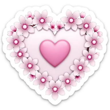 goth sakura heart, heart made of white sakura petals with pink accents, remove background sticker