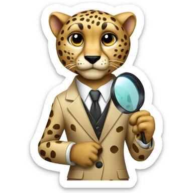 Cheetah in a classic suit with a magnifying glass in his paw sticker