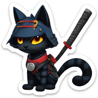 Edgy Shy Anthro Samurai cool pretty dark Litten-Pokémon-cat-fursona-animal techwear Bandages gloves socks sticker