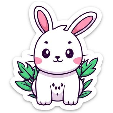 Kawaii bunny plant dragon with tiny spikes, extremely cute, giant sparkly eyes, blushing cheeks, pastel colors, small mouth, adorable expression sticker
