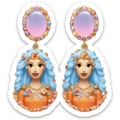 Dolce and Gabbana earrings with white and colourful lavender light blue orange pink summer print and golden detais 2023 sticker