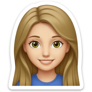 create a girl with dark blond long hair, olive colour eyes, beautiful smile and white skin sticker