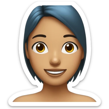 Chica con melena marrón, ojos azules y sonrisa sticker