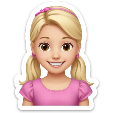 White girl child with blond ponytail and brown eyes big smile sticker