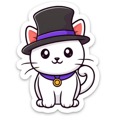 playful cat with a fancy hat sticker