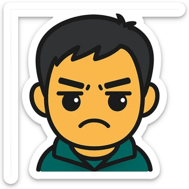 Transform this face into a cute emoji-style icon with minimalistic, bold lines, bright colors, playful and expressive features, suitable for a small emoji. Remove the background. sticker