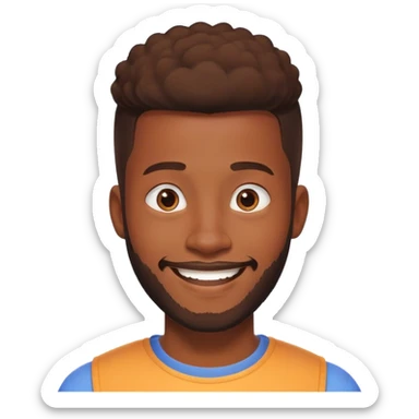 African yound man in his late 20s with a  bright smile with a short boxed beards in Pixar style sticker