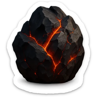 a jagged black lava boulder with fiery cracks, dramatic lighting, no background sticker