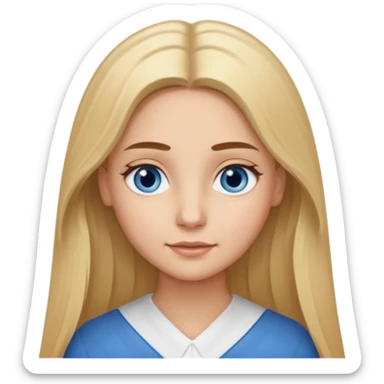 a blonde girl with a middle part with long hair and blue eyes and brown eyebrows marrying a man with light brown hair with a middle part and brown eyes  sticker