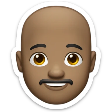 black bald man with tattoos and a brown goatee sticker