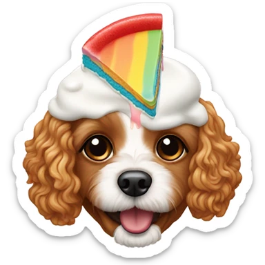 Cavapoo dog eating rainbow pancakes sticker