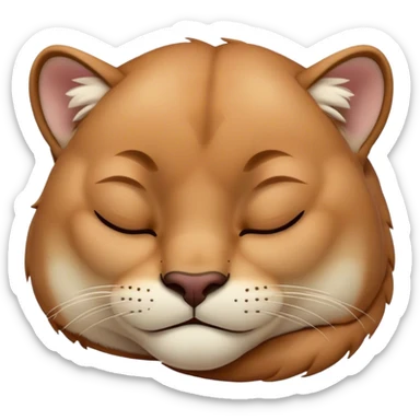 Meme-Worthy Cute Sleeping Cougar Portrait Emoji, Head resting peacefully with a contented smile, showcasing a lithe build and a luxuriously soft tawny Fur, eyes shut in a serene, restful nap, Simplified yet hilariously adorable features, highly detailed, glowing with a soft, drowsy light, high shine, relaxed and utterly lovable, stylized with an air of playful laziness, bright and heartwarming, soft glowing outline, capturing the essence of a comically sleepy cougar, so meme-worthy it feels like it could instantly become the next viral sensation of adorable slumber! sticker