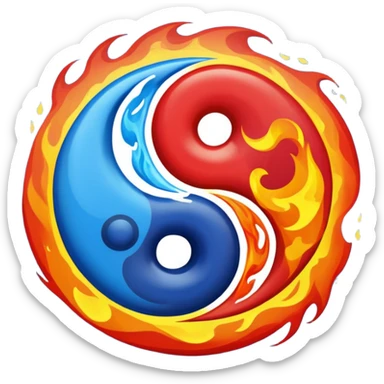 The fire and water emojis are in the form of the yin-yan symbol in front of a completely black background. sticker
