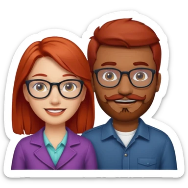 White red hair girl and brown indian guy with moustache and beard with glasses couples sticker