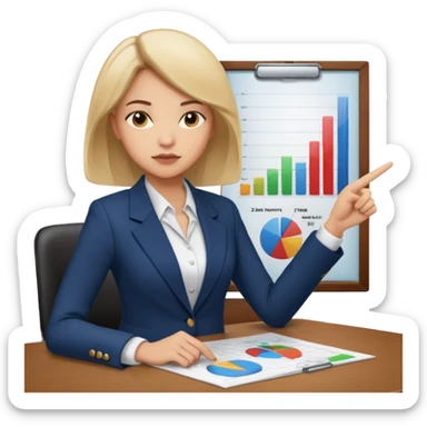 Business woman emoji, in a meeting, pointing at a chart sticker