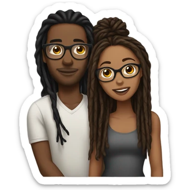 black couple with locs, male medium skin tone with long black locs, female brown skin with glasses and brown locs tied up kissing sticker