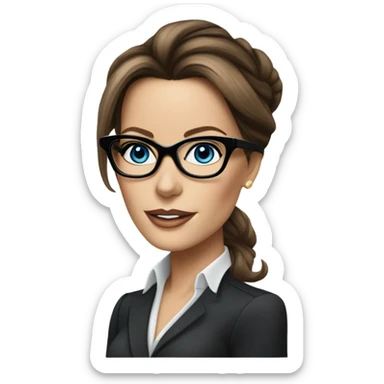 Hyper Realistic photo Kate Beckinsale blue eyes wearing glasses in a business meeting high fashion  sticker