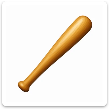 Create a baseball bat emoji exactly like the reference image in iOS emoji style. The bat should have a smooth, shiny wood texture and a classic bat shape with no hand visible. The style should reflect the iOS emoji aesthetic. sticker