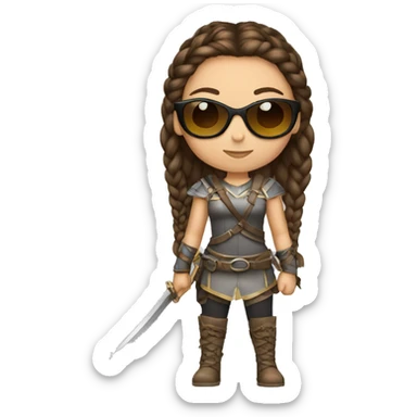 Girl warrior with French braids, brown hair and sunglasses sticker