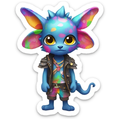 an edgy cute kawaii vernid-fionbri with colorful splash patterns full body sticker