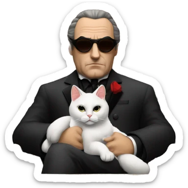 don corleone as a mafia boss sitting on a red chair petting a white cat on his lap sticker