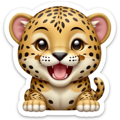 cinematic-realistic-yawning-baby jaguar-portrait-emoji,-head-tilted-slightly-with-a-dramatic,-wide-open-yawn,-showcasing-a-lithe,-graceful-build-with-distinctive-rosette-patterns-and-sleepy,-half-closed-eyes,-simplified-yet-irresistibly-adorable, realistic sticker