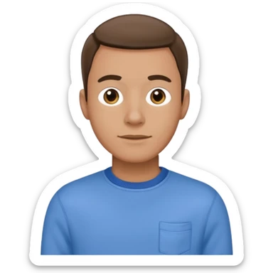 man in blue jumper with a shirt underneath and blue chinos trousers sticker