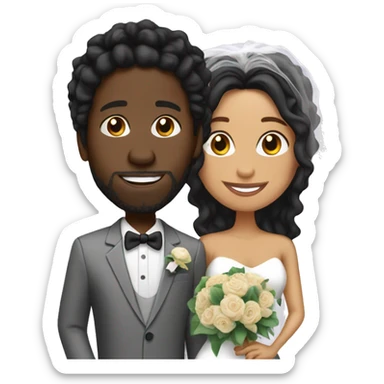Black guy with dreads with black haired Latina getting married sticker