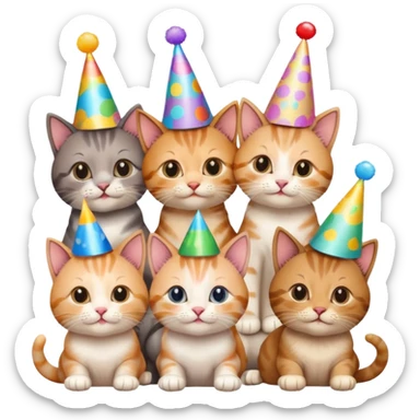 3 cats and a kitten at a birthday party sticker