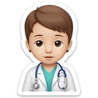 Brown hair baby, 4 months old, with a stethoscope sticker