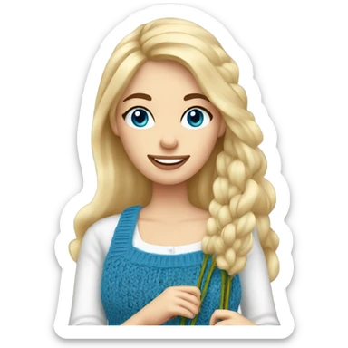 beautiful finnish blond hair woman with blue eyes knitting floral  sticker