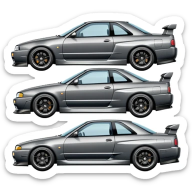 Nissan R32 Skyline GTR car in gunmetal gray, emoji style, side view, detailed, no text sticker
