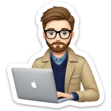 college stylish British  hipster man with MacBook with glasses sticker