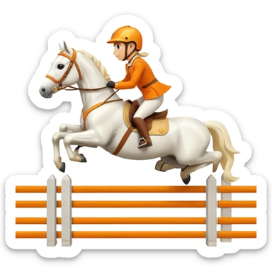 Hermès-style horse jumping, modern design, orange and gold details, cute emoji style sticker