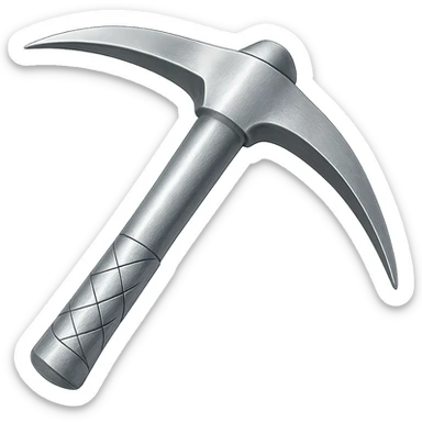 Recolor this iron pickaxe to steel: make it slightly lighter, crisp, and shiny, keep the same shape, realistic metallic steel, emoji style, transparent background. sticker